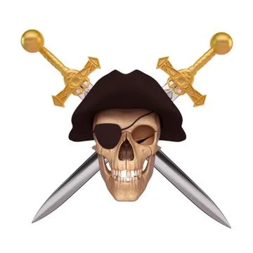 Two sword in apposite direction with skull Illustrazione stock