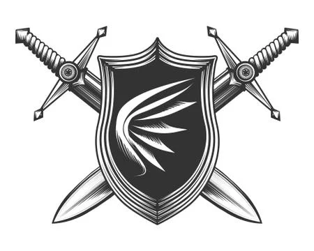 Two Sword with Shield Stock Illustration