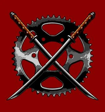 Two sword on a sprocket background Stock Illustration