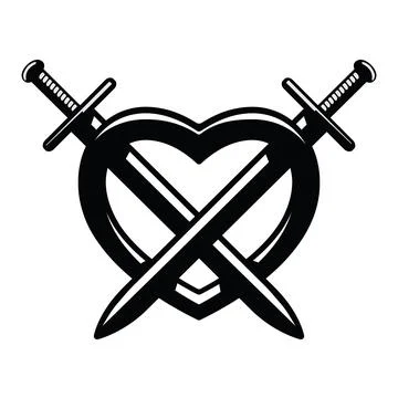 Two sword through heart for icon, logo, tattoo vector illustration Stock Illustration