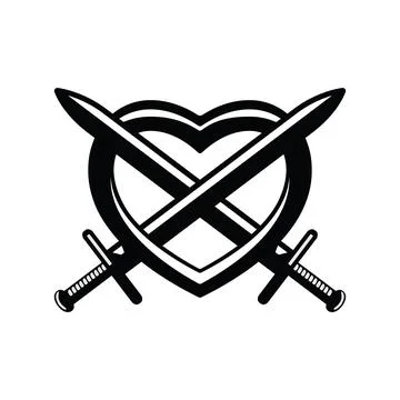 Two Sword through heart for icon, logo, tattoo vector illustration. Illustrazione stock