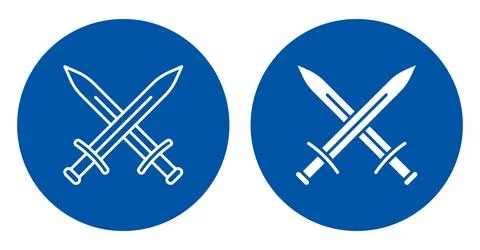 Two Swords Icon Design on Blue Circle Background for Martial Arts or Combat Stock Illustration