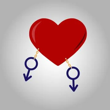 Two symbols of masculinity chained to the heart Stock Illustration