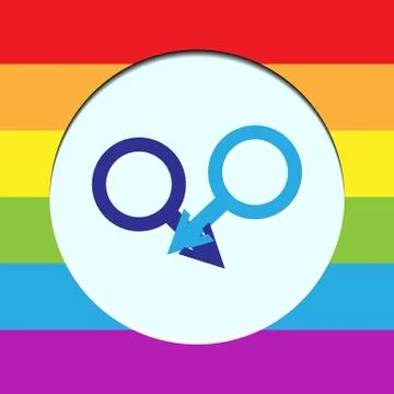 Two symbols of masculinity in circle with backgrounds in the colors of LGBT Stock Illustration
