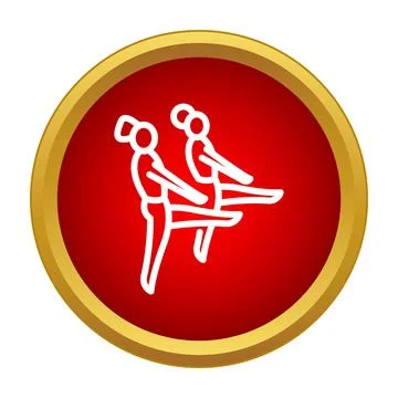Two synchronized dancers striking a pose on a red and gold button Stock Illustration