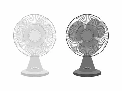 Two Table fans black and white Stock Illustration