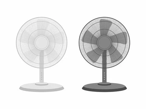 Two Table fans black and white Stock Illustration