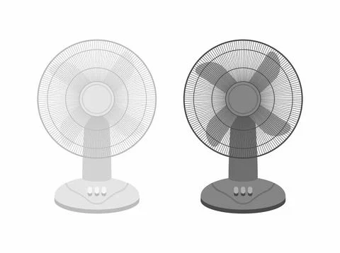 Two Table fans black and white Stock Illustration