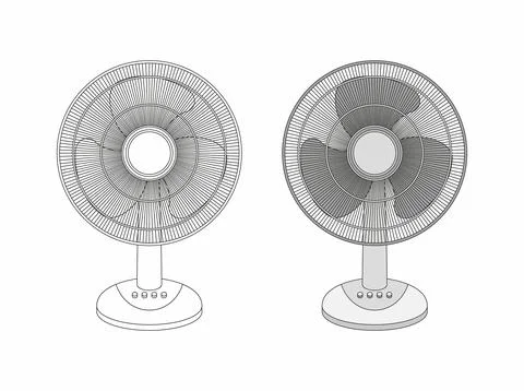 Two Table fans black and white Stock Illustration