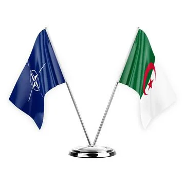 Two table flags isolated on white background 3d illustration, nato and algeri Stock Illustration