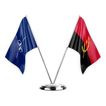 Two table flags isolated on white background 3d illustration, nato and angola Stock Illustration