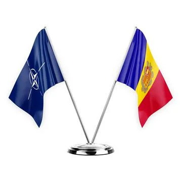 Two table flags isolated on white background 3d illustration, nato and andorr Stock Illustration
