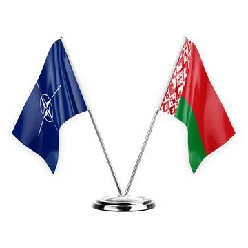 Two table flags isolated on white background 3d illustration, nato and belaru Stock Illustration