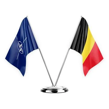 Two table flags isolated on white background 3d illustration, nato and belgiu Stock Illustration