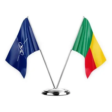 Two table flags isolated on white background 3d illustration, nato and benin Stock Illustration