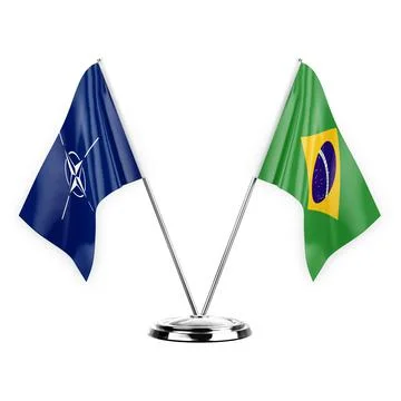 Two table flags isolated on white background 3d illustration, nato and brazil Stock Illustration