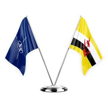Two table flags isolated on white background 3d illustration, nato and brunei Stock Illustration