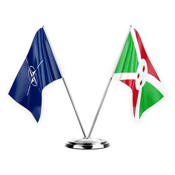 Two table flags isolated on white background 3d illustration, nato and burund Stock Illustration
