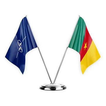 Two table flags isolated on white background 3d illustration, nato and camero Stock Illustration