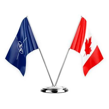 Two table flags isolated on white background 3d illustration, nato and canada Stock Illustration