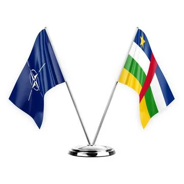 Two table flags isolated on white background 3d illustration, nato and centra Stock Illustration