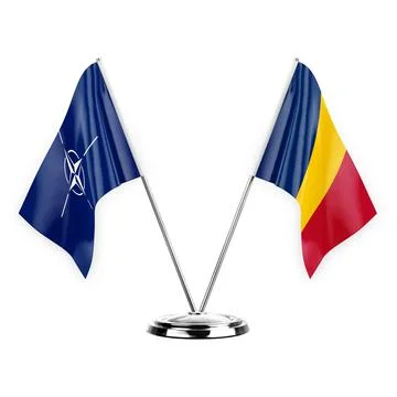 Two table flags isolated on white background 3d illustration, nato and chad Stock Illustration