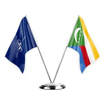 Two table flags isolated on white background 3d illustration, nato and comoro Stock Illustration