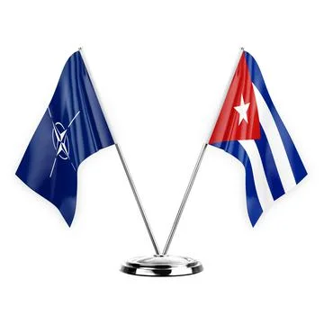 Two table flags isolated on white background 3d illustration, nato and cuba Stock Illustration