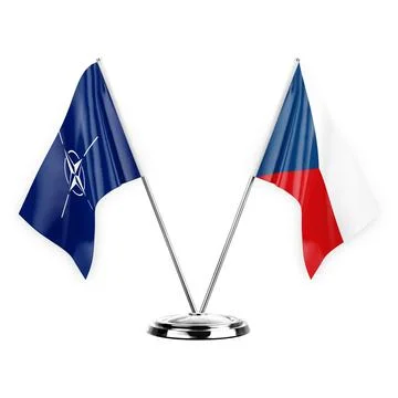 Two table flags isolated on white background 3d illustration, nato and czechi Stock Illustration