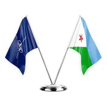 Two table flags isolated on white background 3d illustration, nato and djibou Stock Illustration