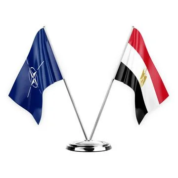 Two table flags isolated on white background 3d illustration, nato and egypt Stock Illustration