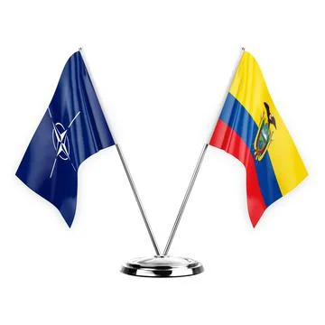 Two table flags isolated on white background 3d illustration, nato and ecuado Stock Illustration