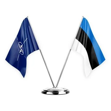 Two table flags isolated on white background 3d illustration, nato and estoni Stock Illustration