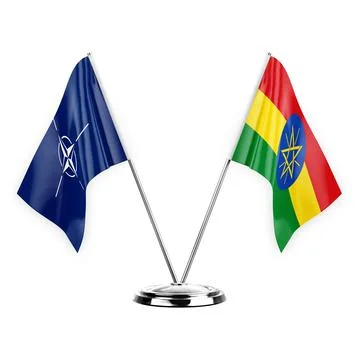 Two table flags isolated on white background 3d illustration, nato and ethiop Stock Illustration