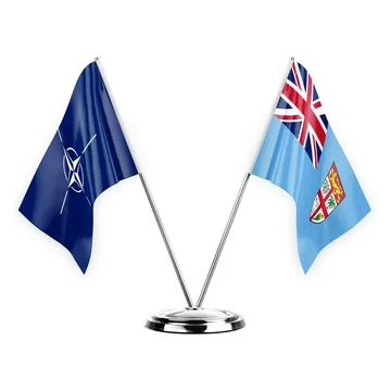 Two table flags isolated on white background 3d illustration, nato and fiji Stock Illustration