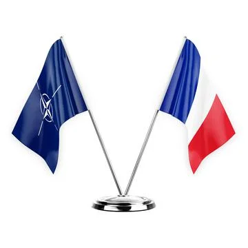 Two table flags isolated on white background 3d illustration, nato and france Stock Illustration