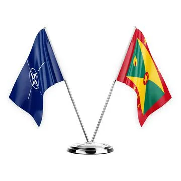 Two table flags isolated on white background 3d illustration, nato and grenad Stock Illustration