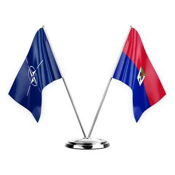 Two table flags isolated on white background 3d illustration, nato and haiti Stock Illustration