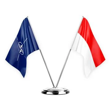 Two table flags isolated on white background 3d illustration, nato and indone Stock Illustration