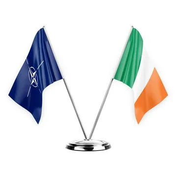 Two table flags isolated on white background 3d illustration, nato and irelan Stock Illustration
