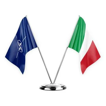 Two table flags isolated on white background 3d illustration, nato and italy Stock Illustration