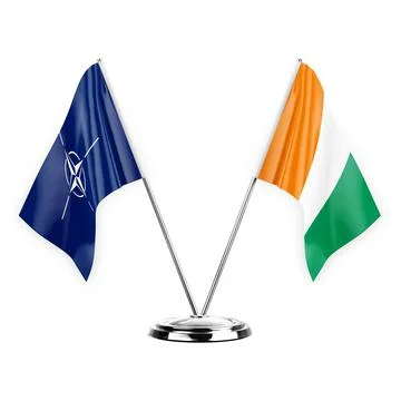 Two table flags isolated on white background 3d illustration, nato and ivory  Stock Illustration