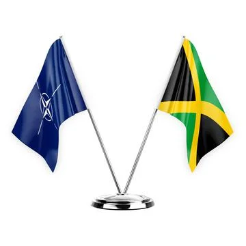 Two table flags isolated on white background 3d illustration, nato and jamaic Stock Illustration