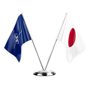 Two table flags isolated on white background 3d illustration, nato and japan Stock Illustration