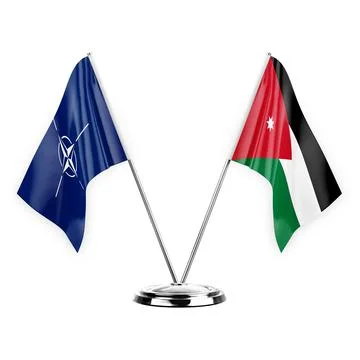 Two table flags isolated on white background 3d illustration, nato and jordan Stock Illustration