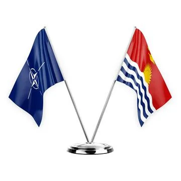 Two table flags isolated on white background 3d illustration, nato and kiriba Stock Illustration