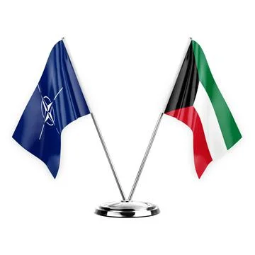 Two table flags isolated on white background 3d illustration, nato and kuwait Stock Illustration
