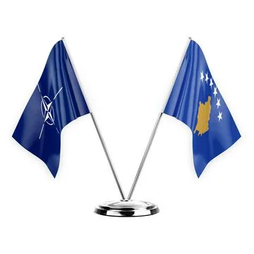 Two table flags isolated on white background 3d illustration, nato and kosovo Stock Illustration