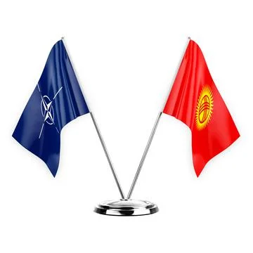 Two table flags isolated on white background 3d illustration, nato and kyrgyz Stock Illustration