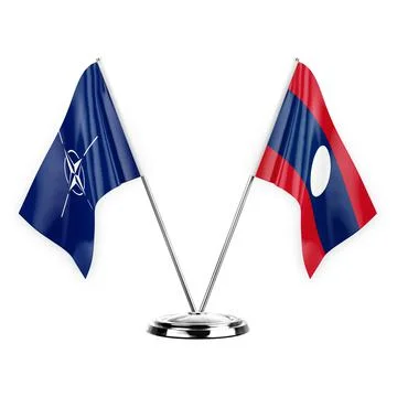 Two table flags isolated on white background 3d illustration, nato and laos Stock Illustration